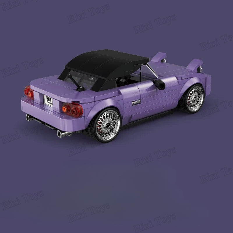 Purple convertible car model on a dark purple background