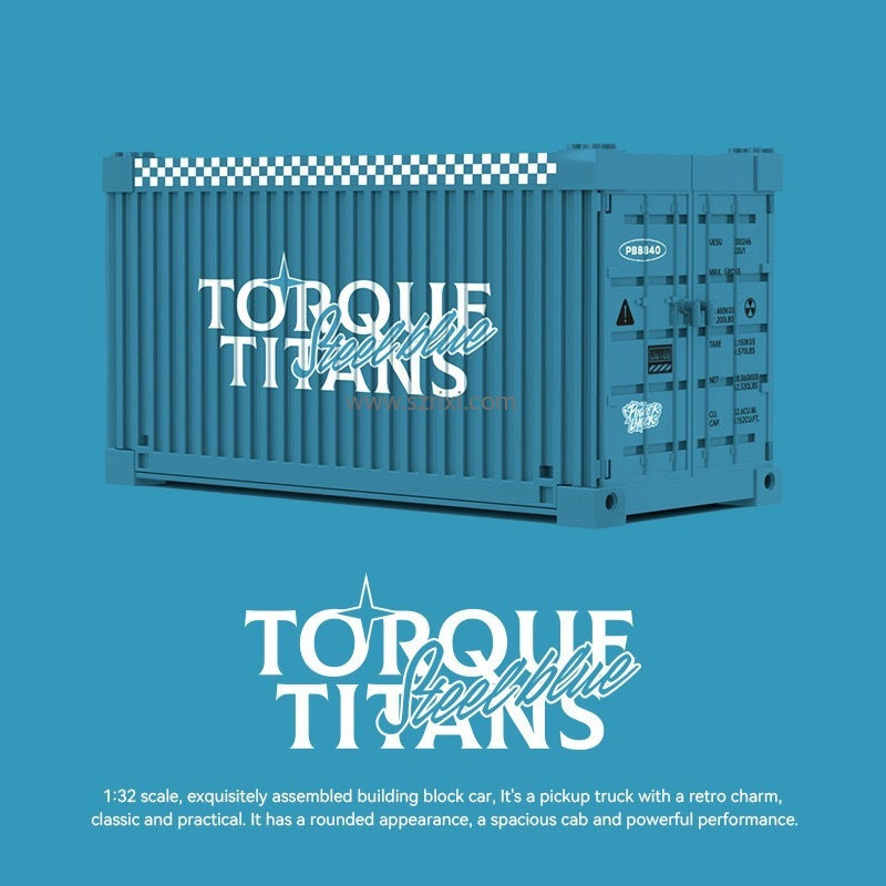 Blue container with 'Torque Titans' branding on a blue background