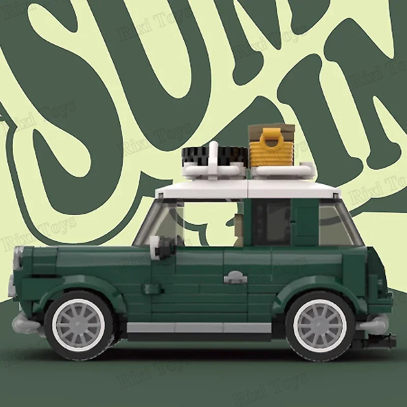 Toy car with luggage on a green background with 'Supreme' branding
