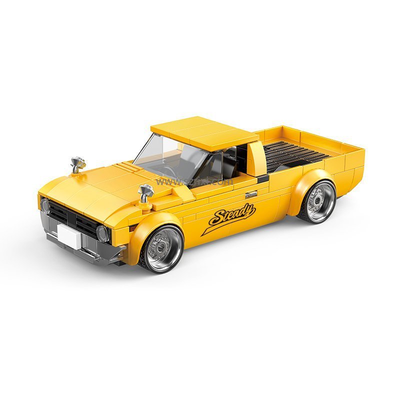 Yellow toy truck with 'Steady' branding on a white background