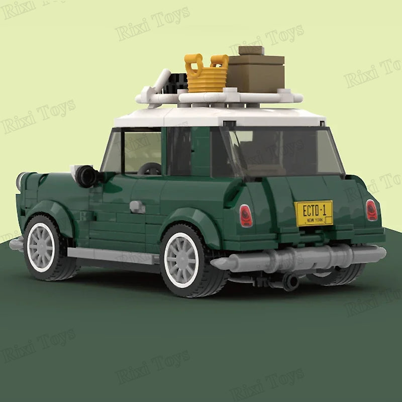 Toy car model with luggage on a green background