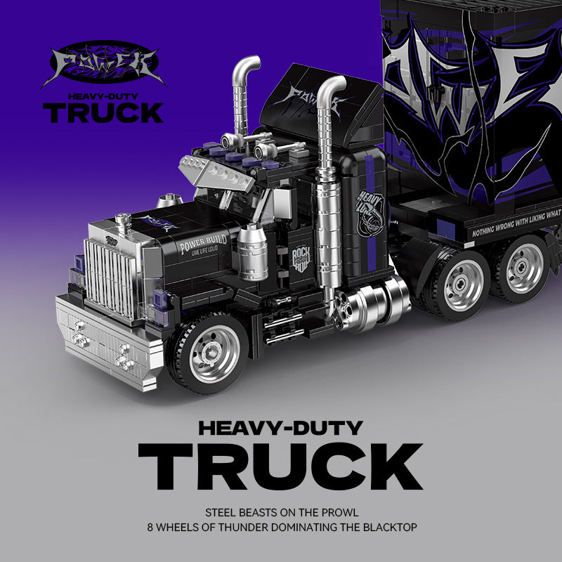 Toy heavy-duty truck model with detailed design on a gradient background