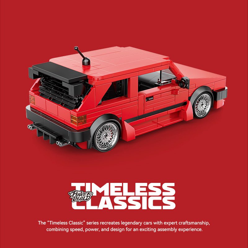 Red toy truck model on a red background with 'Timeless Classics' branding.