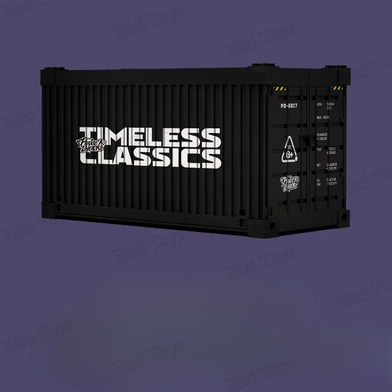 Black container with 'Timeless Classics' branding on a dark purple background