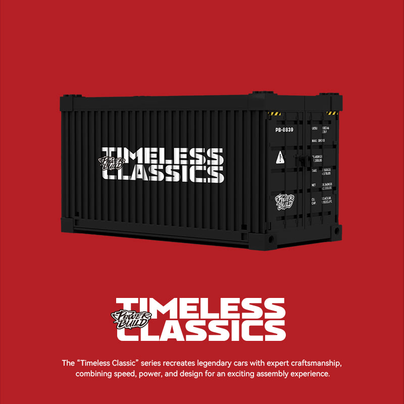 Black container with 'Timeless Classics' branding on a red background