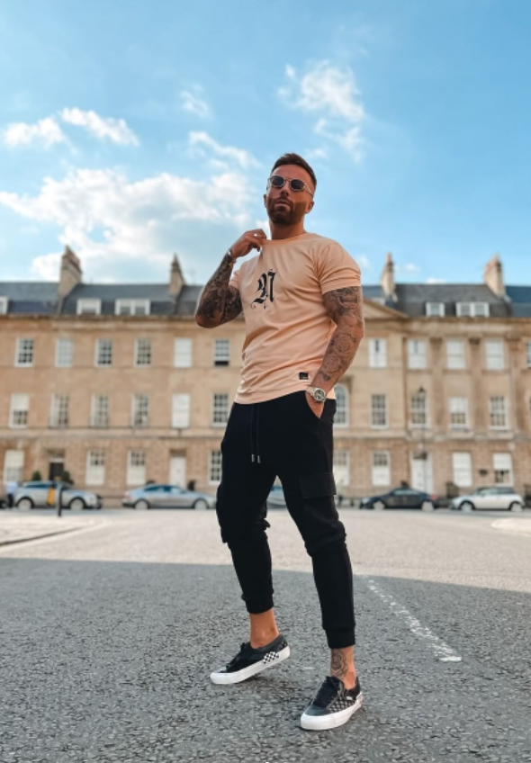Contrast Clothing Worthing men's peach tee logo streetwear
