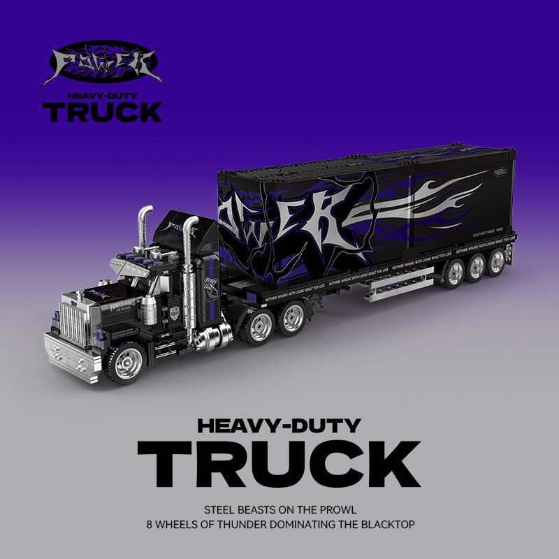 Heavy-duty truck model with a stylized design on a gradient background