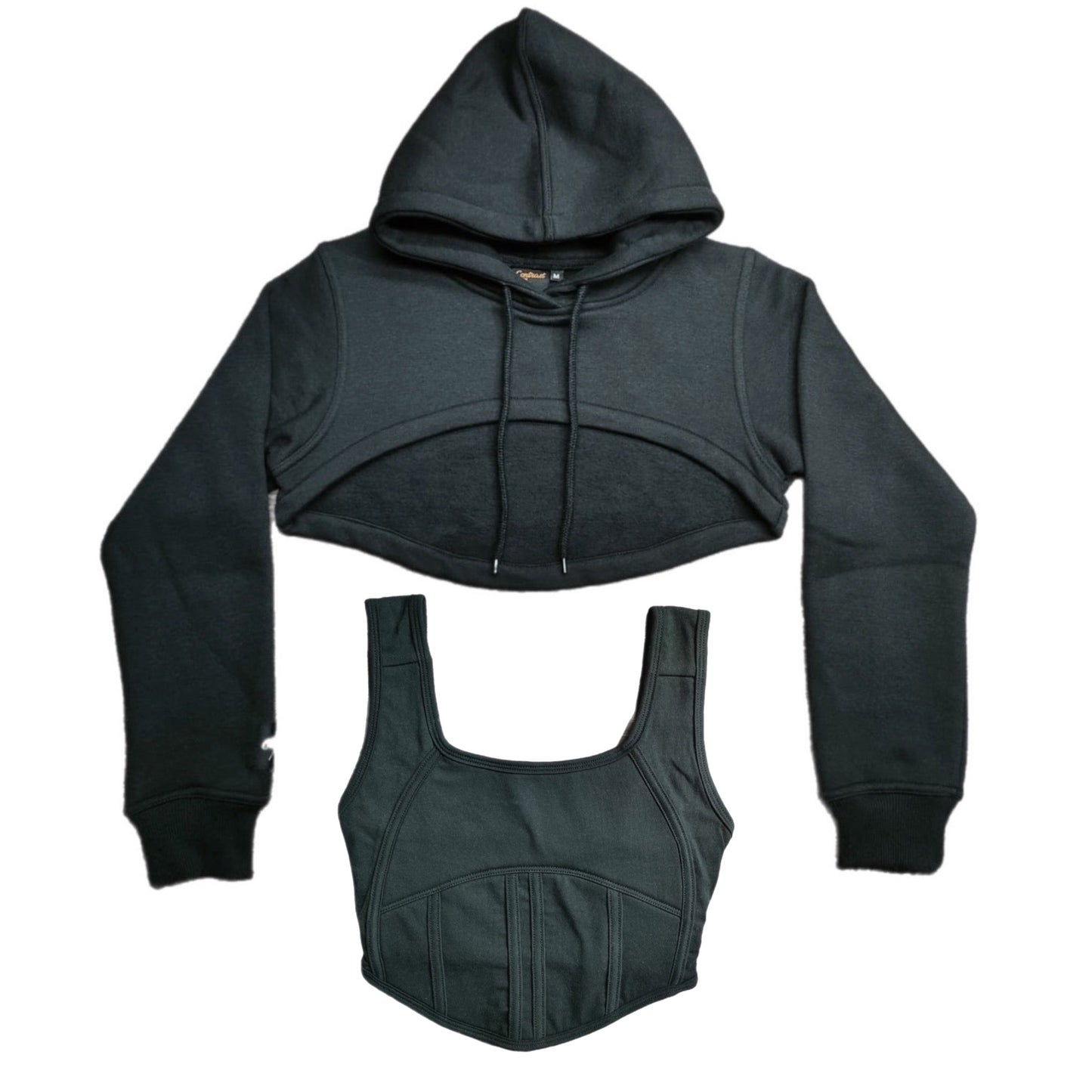 Dropped Shoulder Hoodie & Corset Set