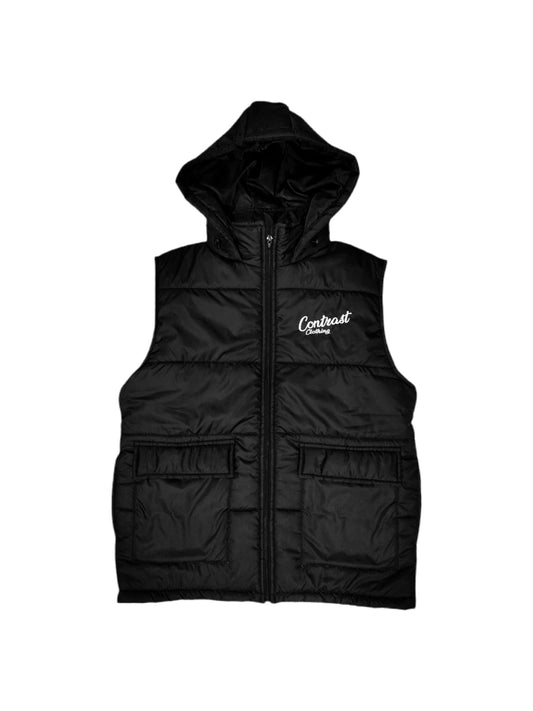 Contrast Clothing Worthing black hooded gilet winter streetwear