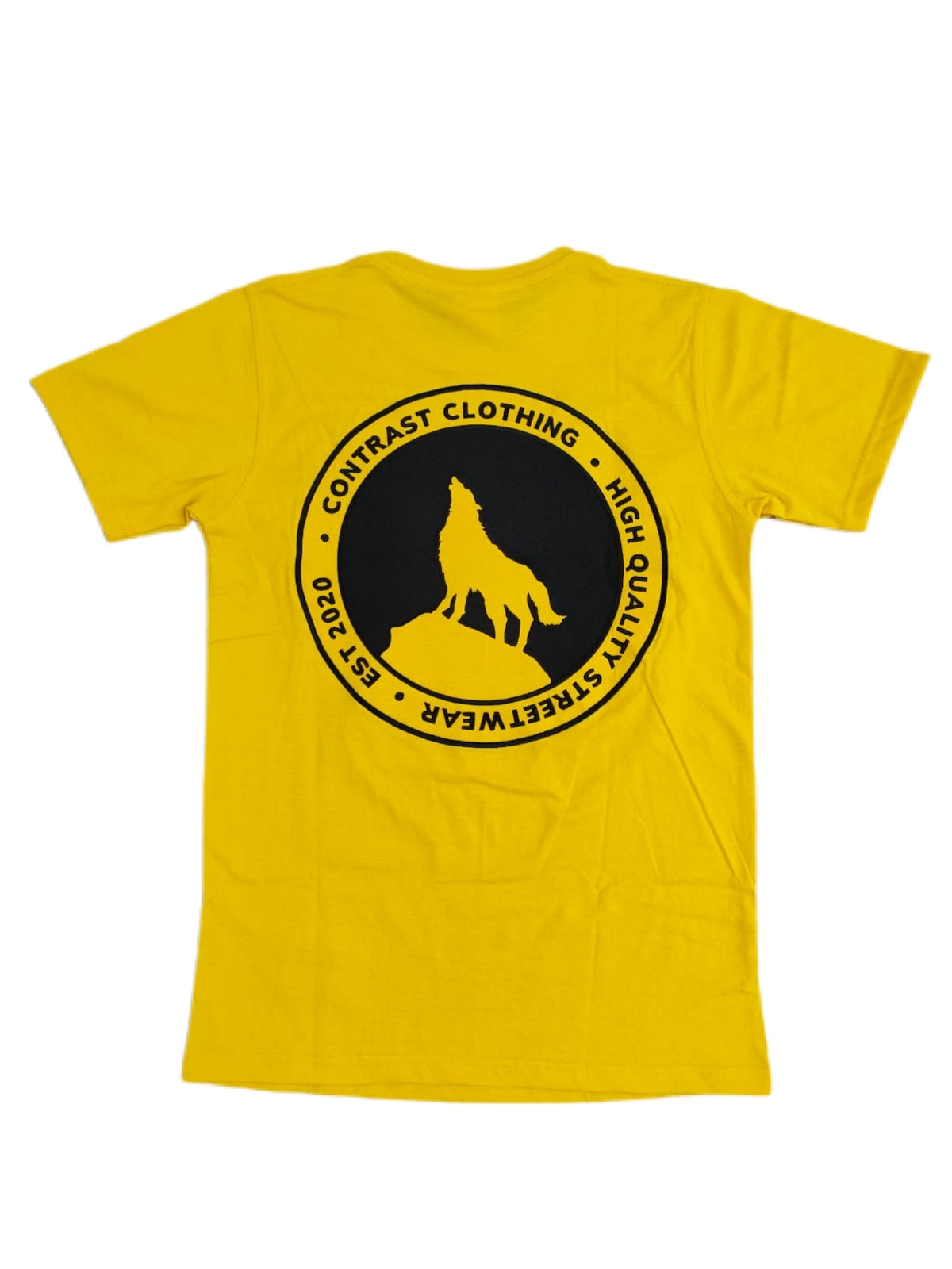 Contrast Clothing Worthing half moon wolf back print logo tee yellow men's streetwear