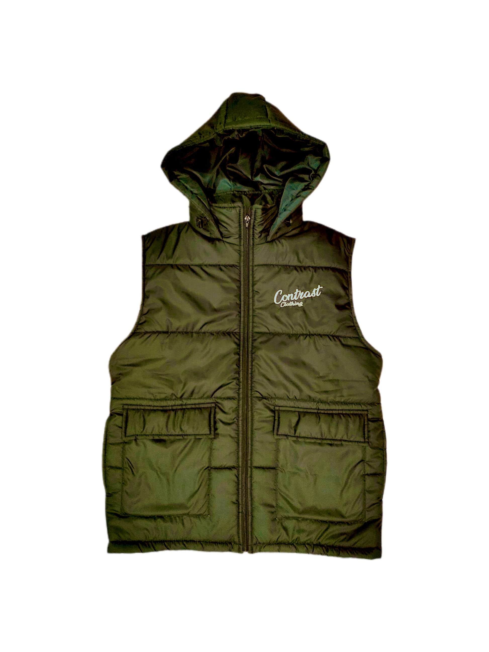 Contrast Clothing Worthing miliary green hooded gilet winter streetwear